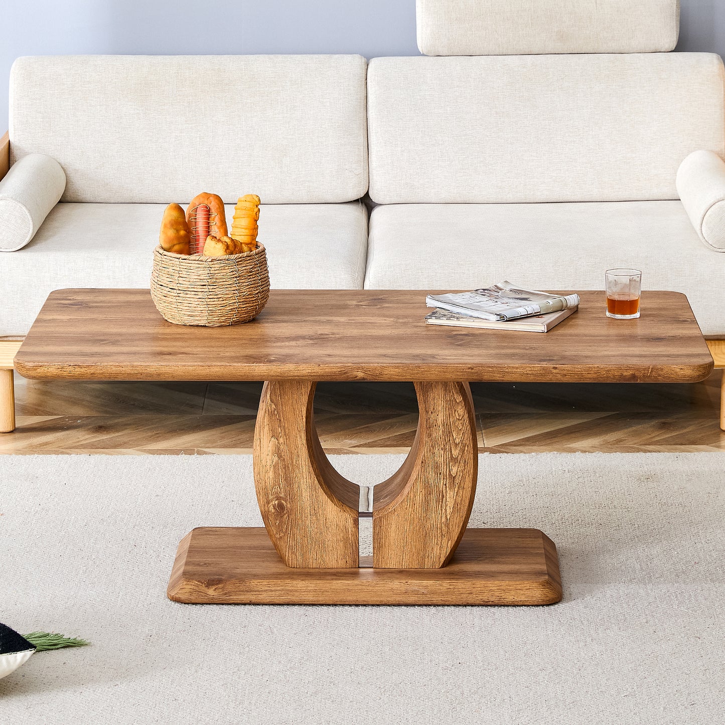 Modern Simple Luxury Rectangular Coffee Table In Wood Color. The Computer Desk. The Game Table. Suitable For Dining Room, Living Room, Terrace, Kitchen. 47 Inx 25.6in18in
