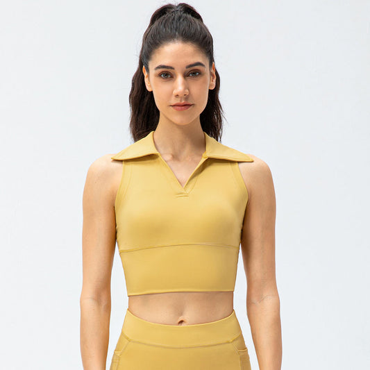 Women's Lapel Tight Yoga Vest Nude High Waist Fitness