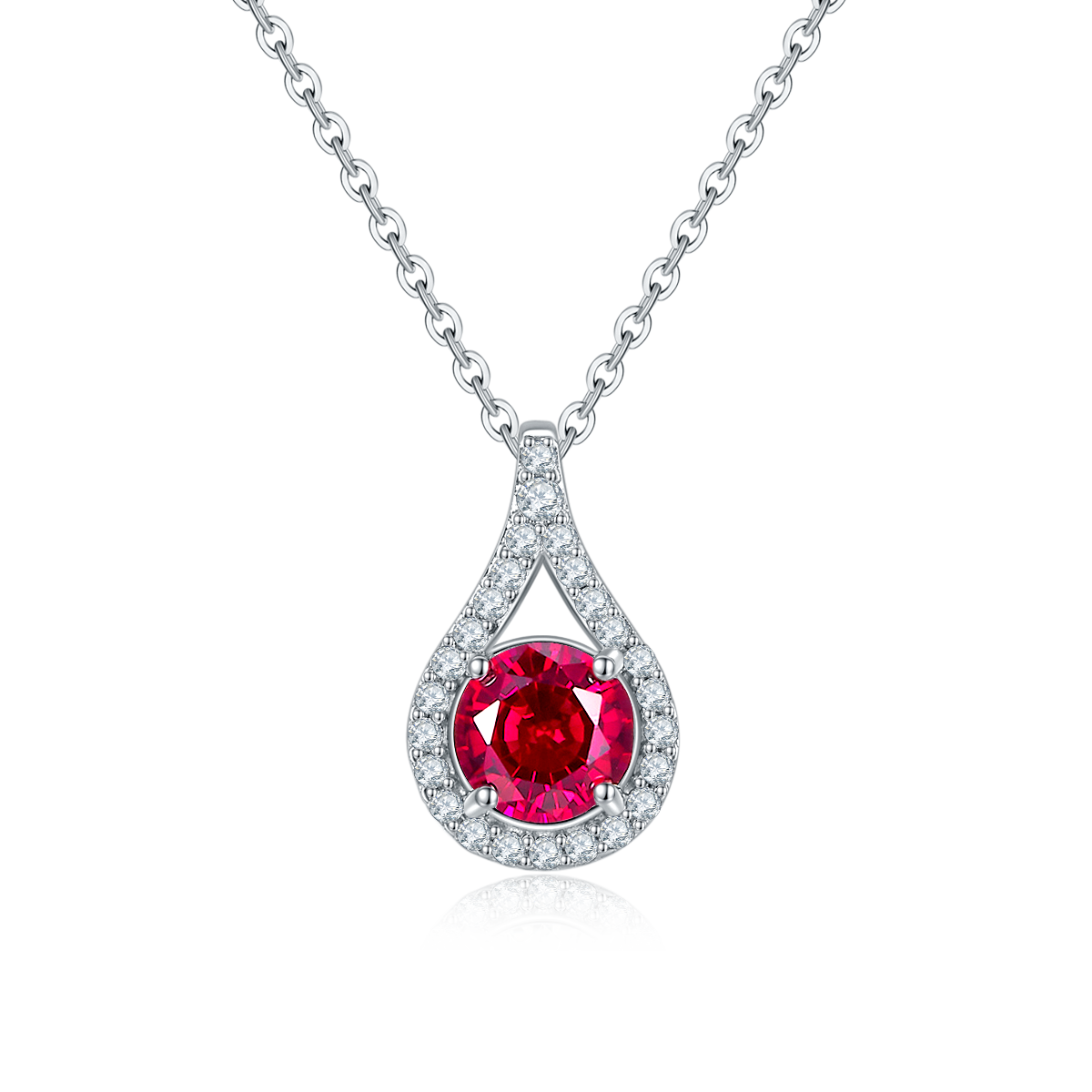 S925 Sterling Silver Teardrop Halo Necklace, 1ct Moissanite & Lab-Grown Ruby&Emerald, Platinum Plated Pendant With GRA Certificate Gift Box