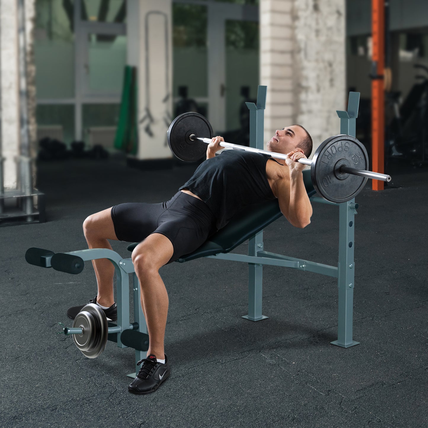 4-Levels Adjustable Weight Bench Fitness Equipment With Barbell Rack-Black