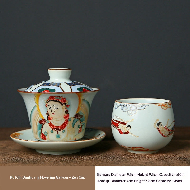 Ruyuan Dunhuang Hovering Lid Ceramic Three-piece Tea-brewing Bowl