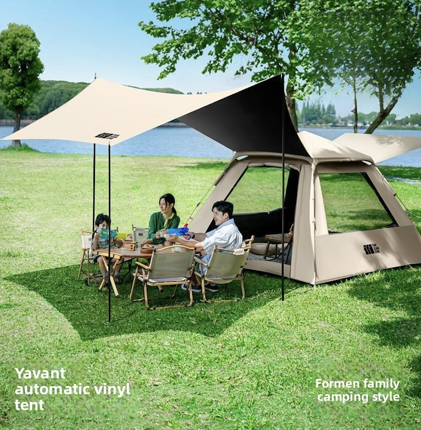 Outdoor Camping Tent, Portable Folding Canopy 2-in-1 Full Automatic Complete Camping Gear