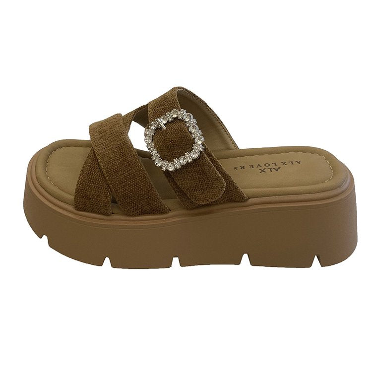 Thick Soled Sandals For Women In Summer, Retro Boken One Line Drag, Sponge Cake Beach Sandals For Outdoor Wear