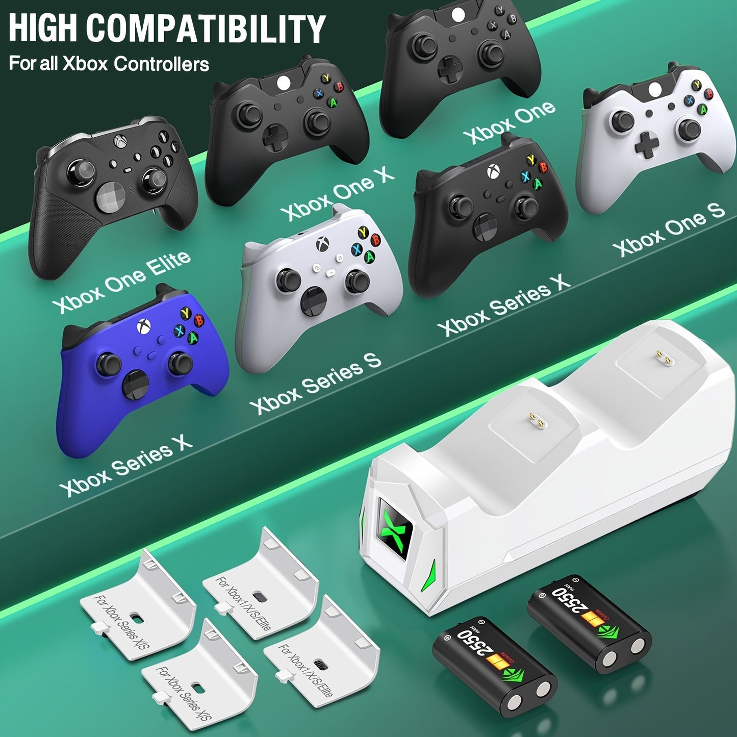 Controller Charging Station With 2x5520mWh Rechargeable Battery