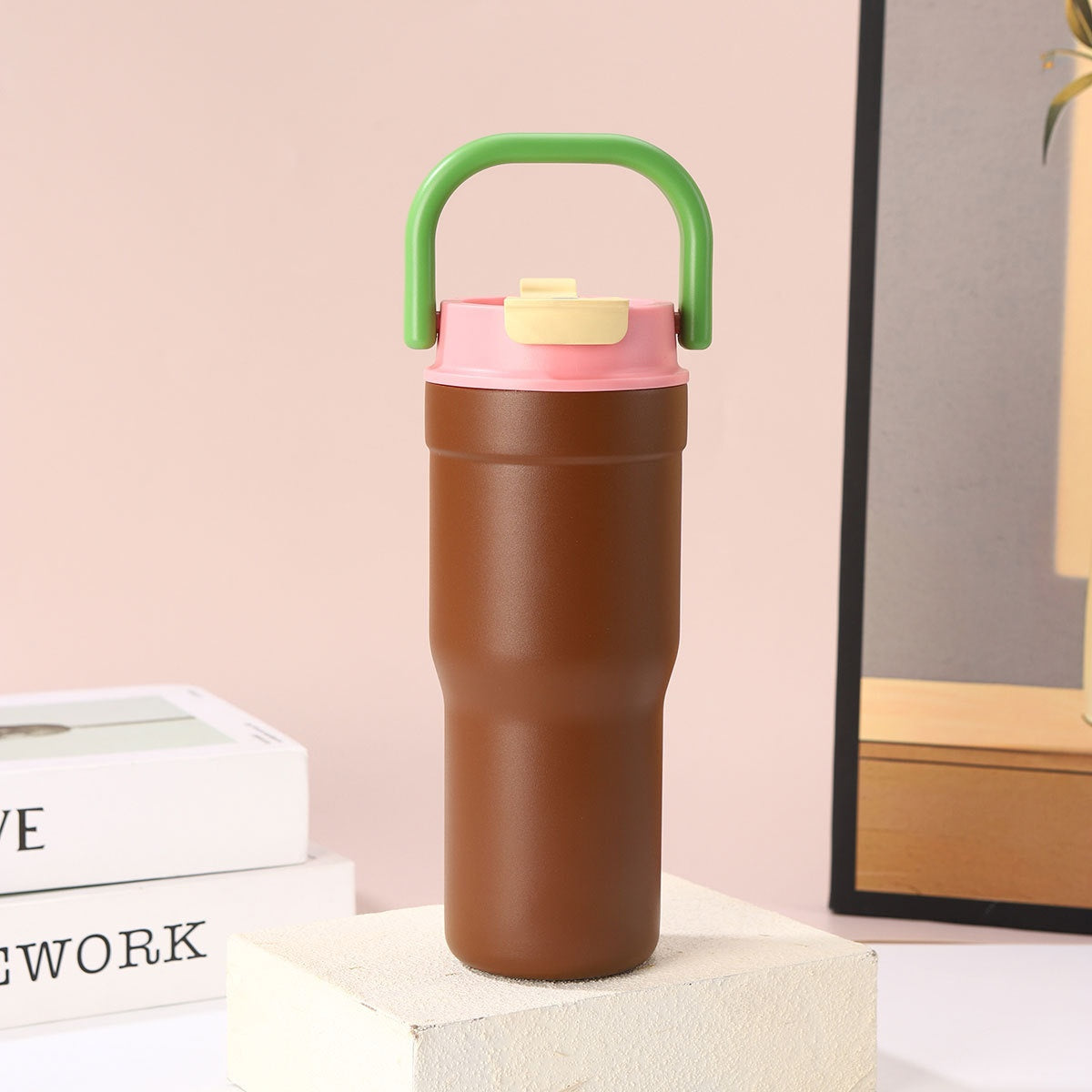 Outdoor Portable Large-Capacity Straw Cup Stainless Steel Mug