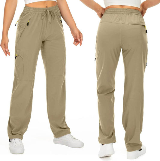 Women's Work Pants, Outdoor Leisure, Multi Pocket Hiking Pants, Loose Straight Leg, Drawstring Ankle, Camping And Hiking Pants