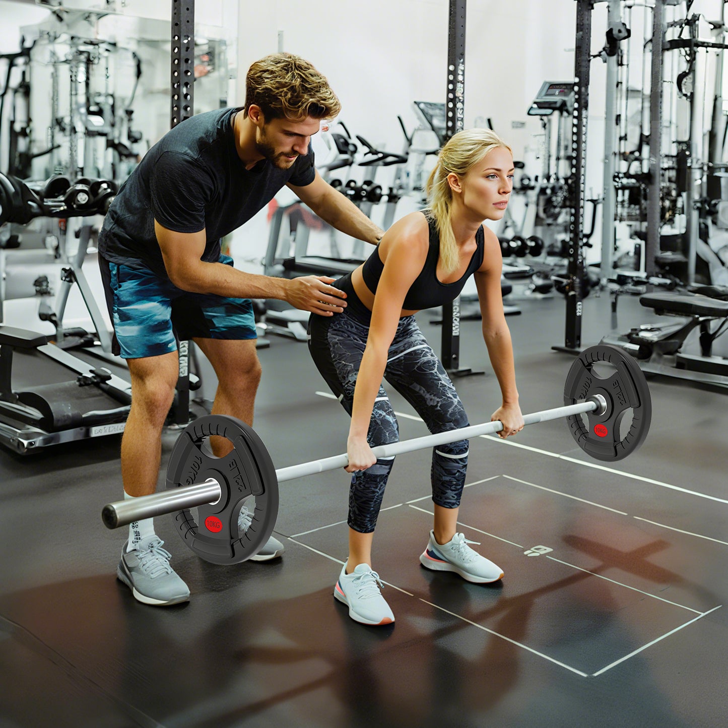 SPORTNOW Olympic Weight Plates, 2"/5cm Weight Disc Pair With Tri-Grips, 2 X 10kg Dumbbell Plates For Weightlifting And Strength Training Home Gym Fitness Workout, Black
