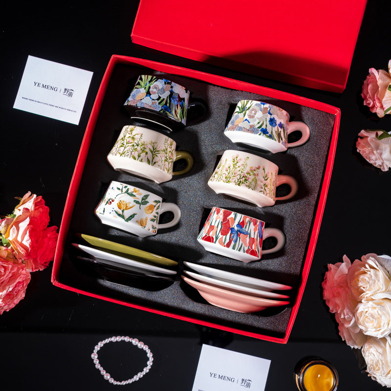 Affordable Luxury Original Iris Flower Ceramic Coffee Cup Gift Set