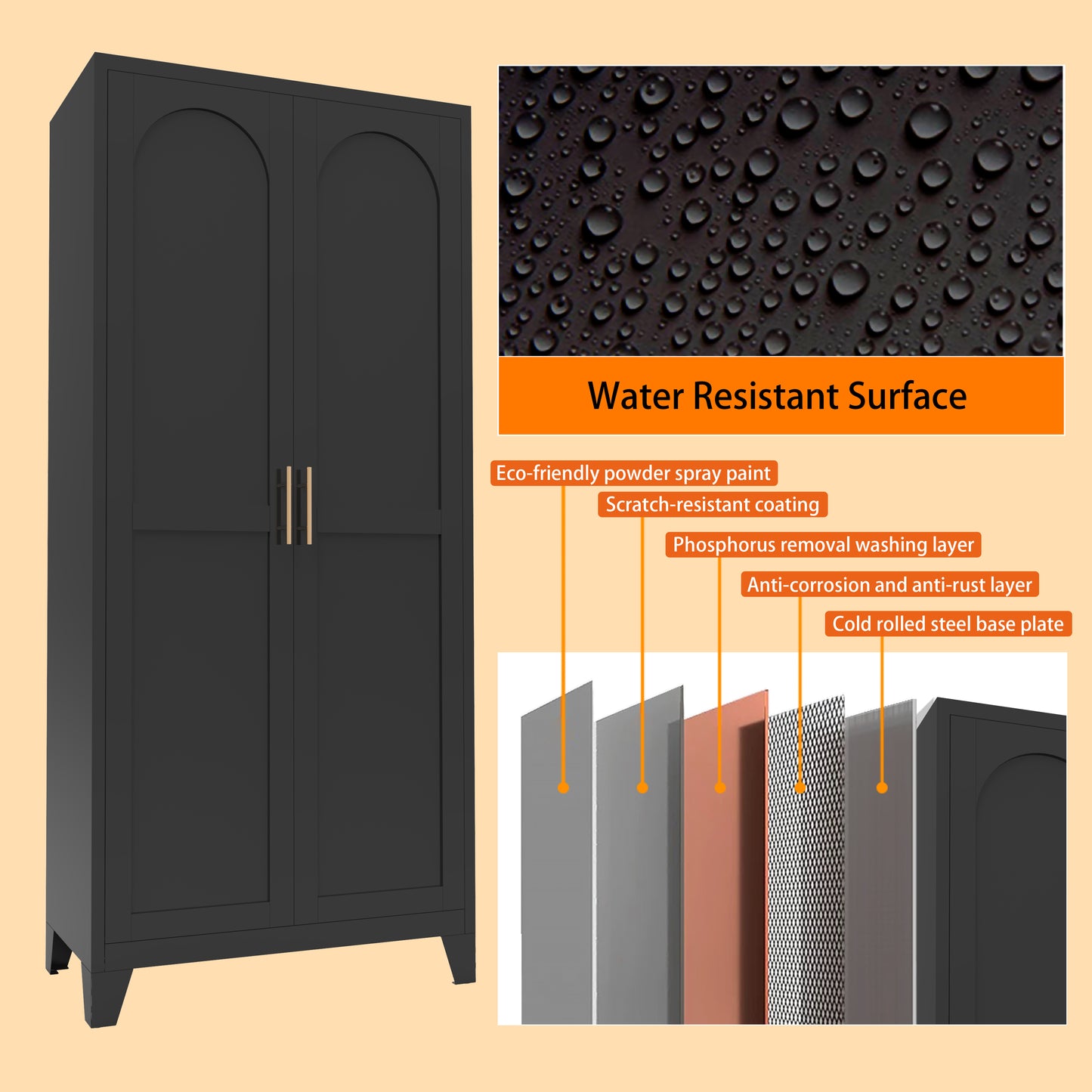 71 2 Shapely Doors Cabinet, Metal Storage Cabinet With Doors And Adjustable Shelves, For Bedroom, Living Room, Kitchen Black