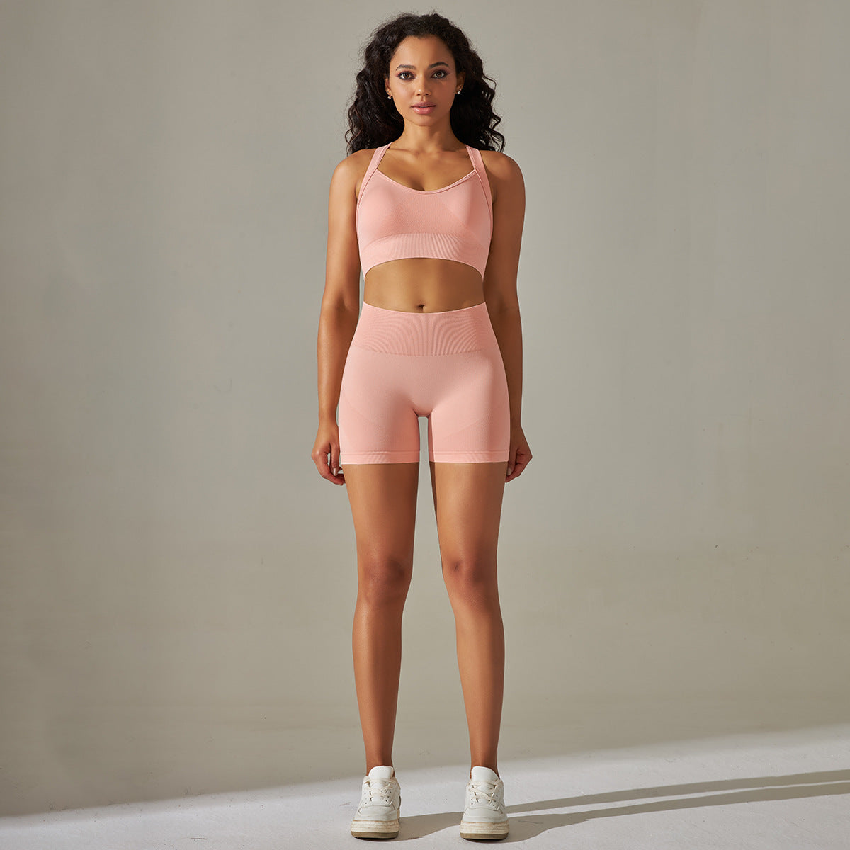 Seamless Solid Color Cross Beauty Back Exercise Bra Yoga Clothes Suit