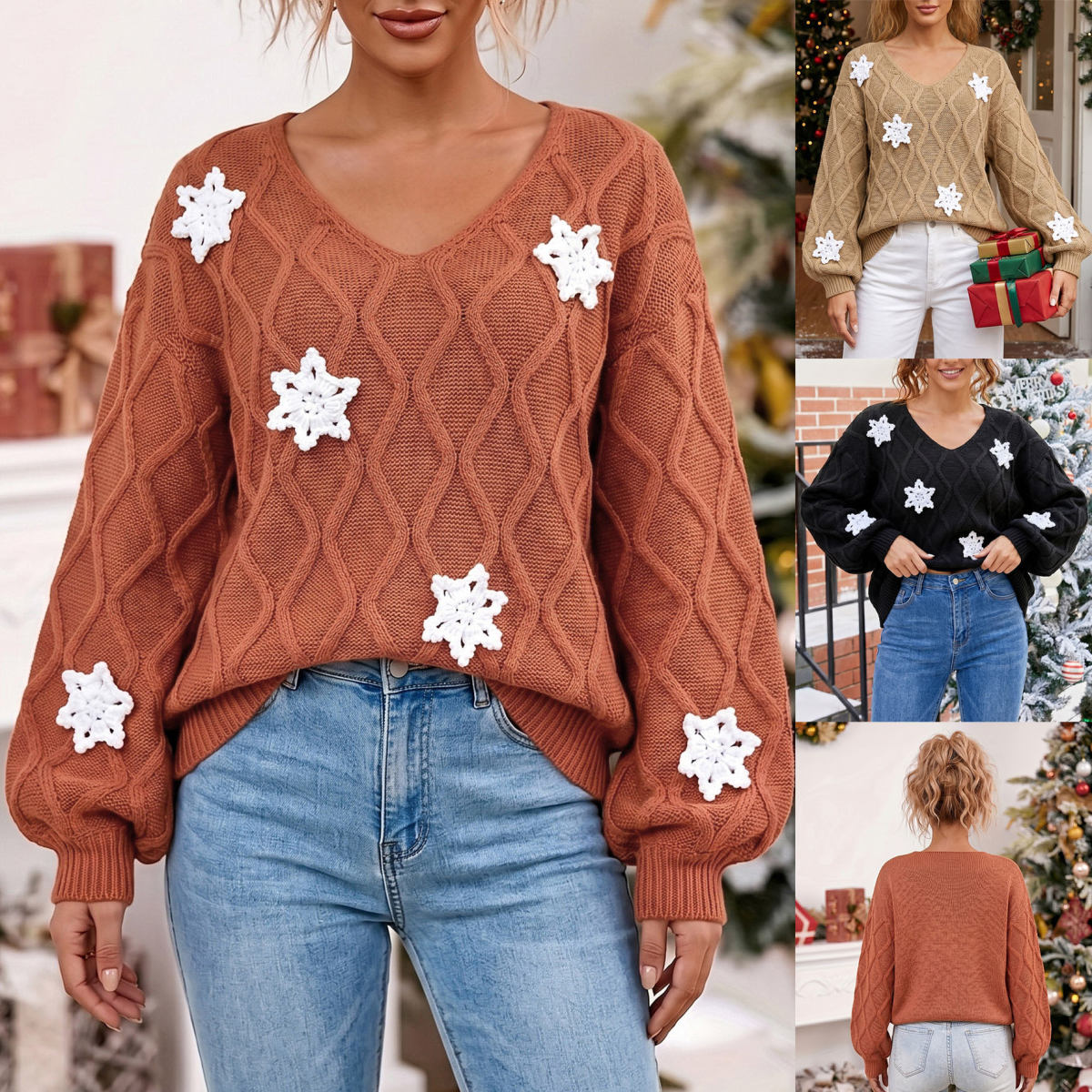 Cartoon Christmas Knitted Argyle Jacquard Sweater