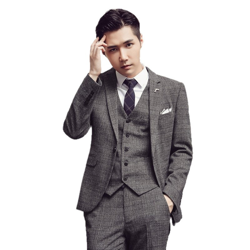 Korean Gentleman Plaid Suit For Men