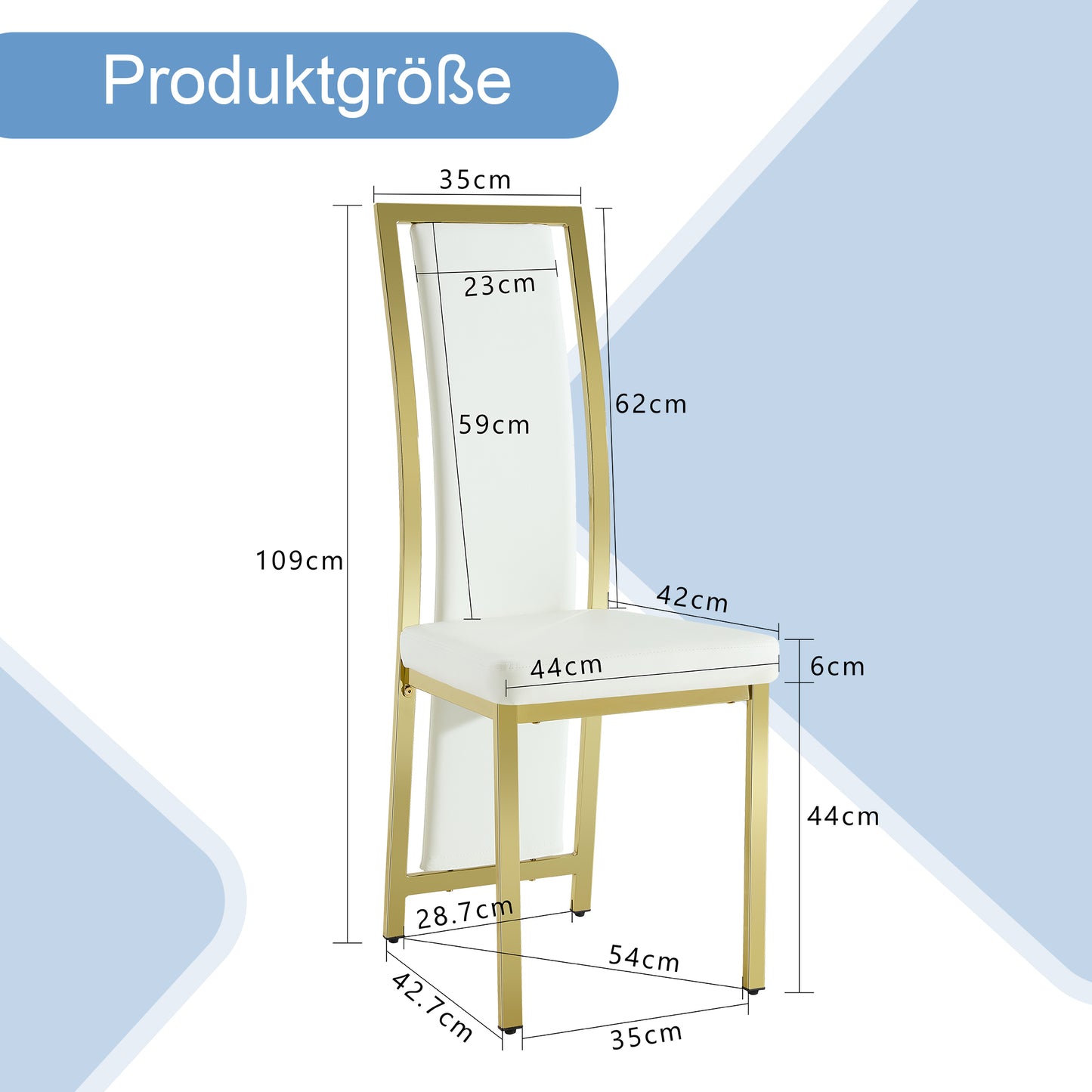 Set Of 2  European Minimalist Dining Chairs With Gold Edge. White PU Leather  Gold Luster Metal Frame, 109cm High, For Versatile Uses Such As Dining Room, Office, Etc.