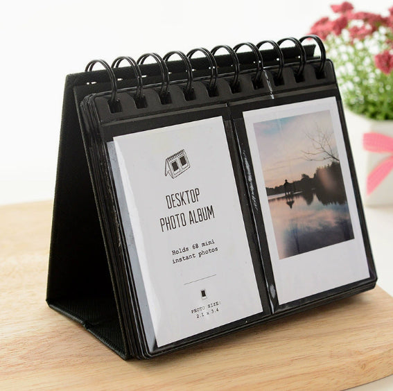Tabletop 3-inch Desk Calendar Photo Album Mini Instant Film Star Card Book Holds 68 Cards