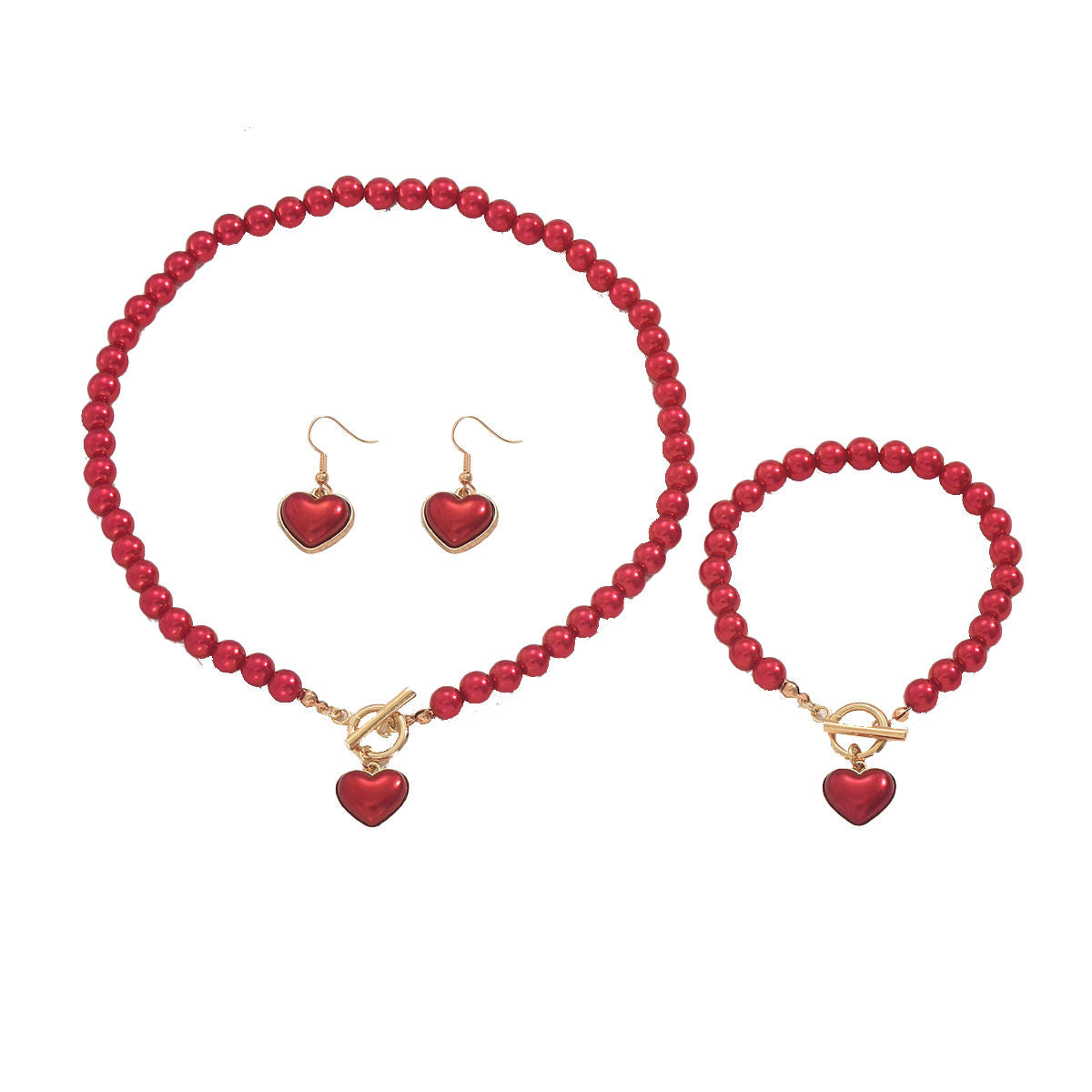 New European American Cross-border Women Jewelry Set, Geometric Heart Braided Necklace Decorated With Faux Pearl, Matching Versatile Earrings & Wrist Accessories