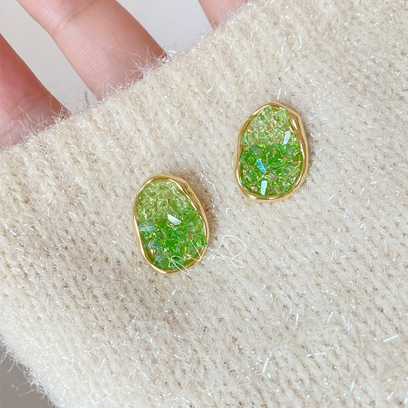 2026 New Minimal Sea Crystal Stud Earrings For Women, S925 Sterling Silver Needle Niche Designer High-End Elegant Daily Ear Jewelry