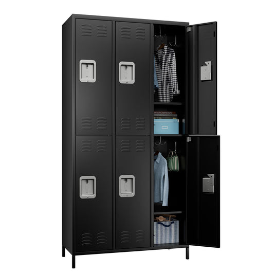 METAN Metal Locker For School Office Gym Bedroom,3 Doors Steel Storage Locker Cabinet For Employees,Industrial Storage Locker With 2 Shelves,Assembly Required 3 Door-Black