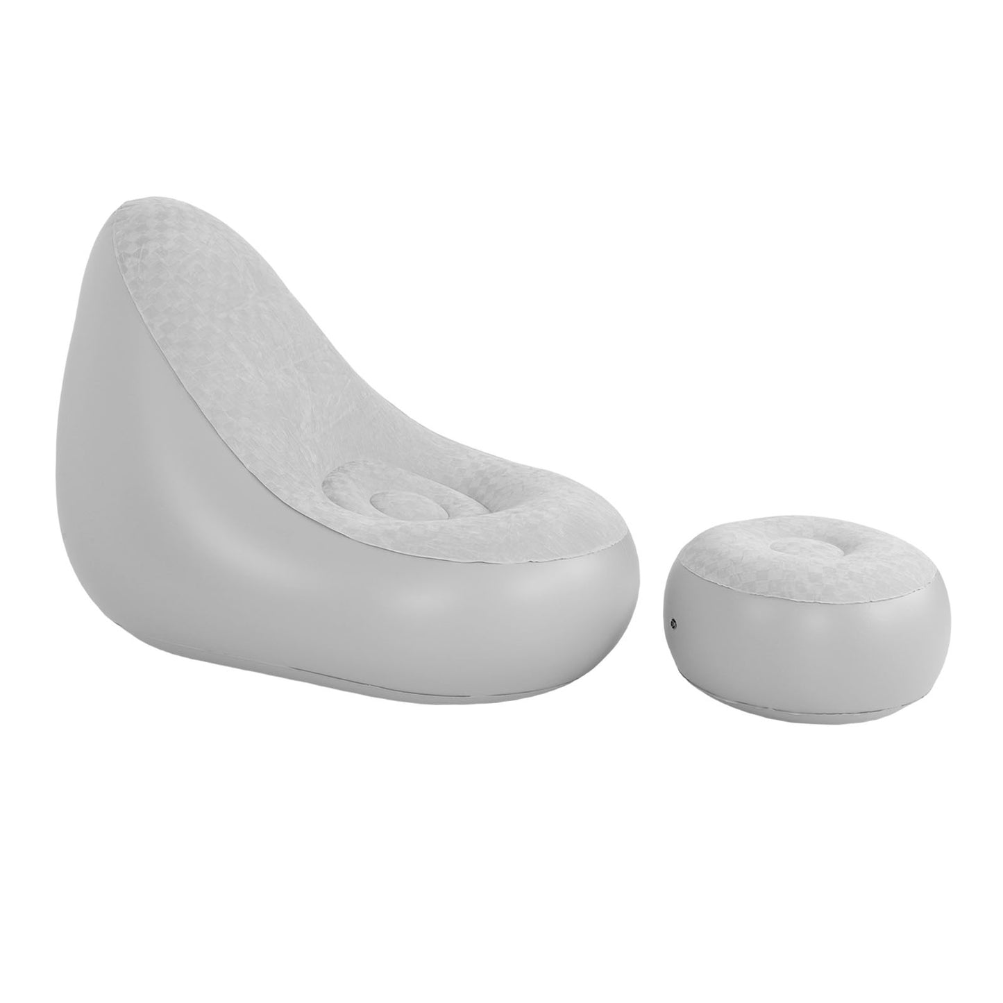 Inflatable Lounge With Footstool PVC Flocking Water Proof Folding Blow Up Couch Inflatable Sofa Chair For Home Camping Grey