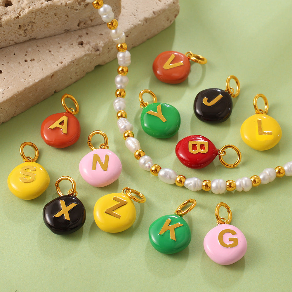 Dopamine Color Blending 26 Letter Bead Bead Pendant - Stainless Steel - Suitable For DIY Hand Chains And Necklaces Accessories