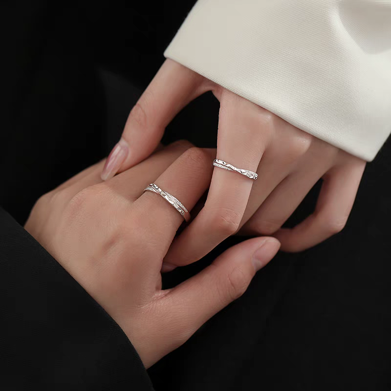 1 Pair 999 Sterling Silver Star & Sea Twisted Couple Rings, Minimalist Romantic Promise Rings, Ideal Valentine's Day Gift For Lovers