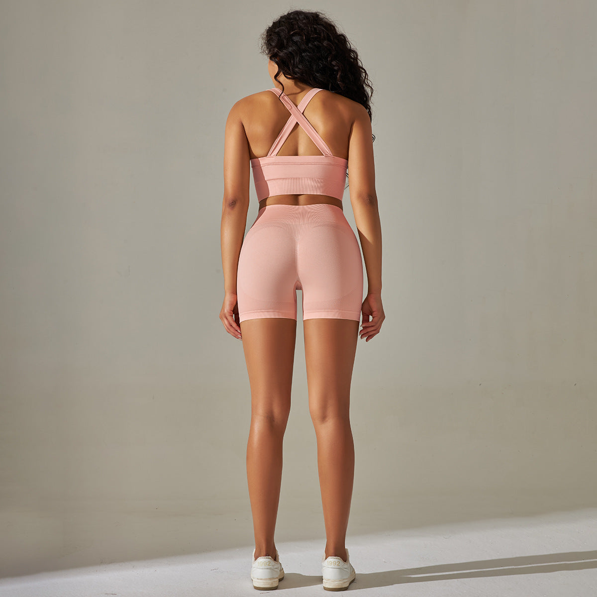 Seamless Solid Color Cross Beauty Back Exercise Bra Yoga Clothes Suit