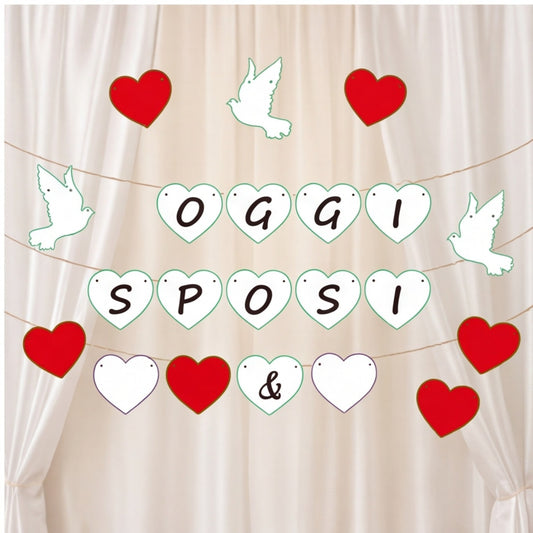 “OGGI SPOSI” Banner As A Paper Pennant Chain, Italian Wedding Decor With Romantic Lettering, Festive Garland For Wedding Tables And Photo Backdrops—Party Accessories Set