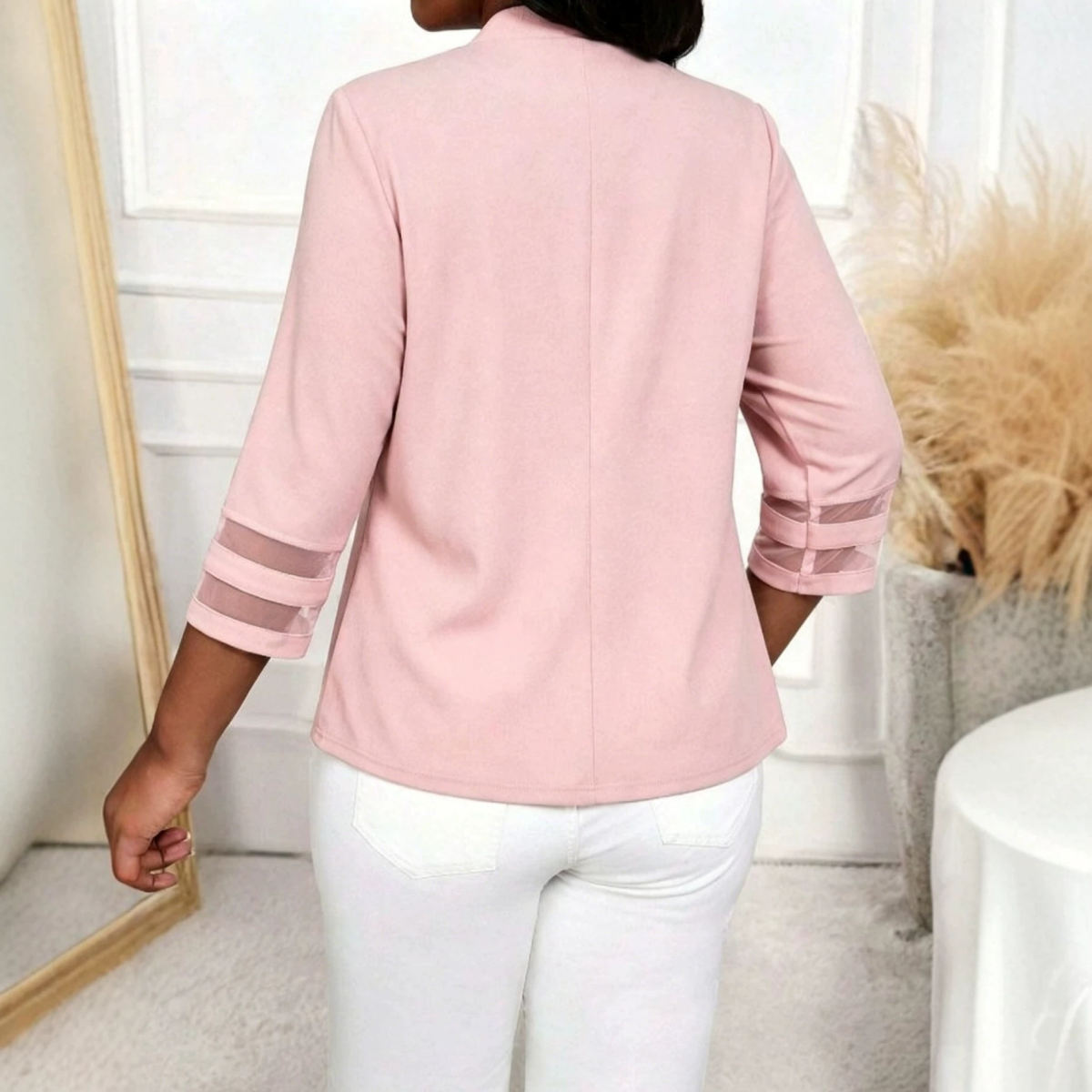 Mesh Three-quarter-sleeve Elegant Office Jacket
