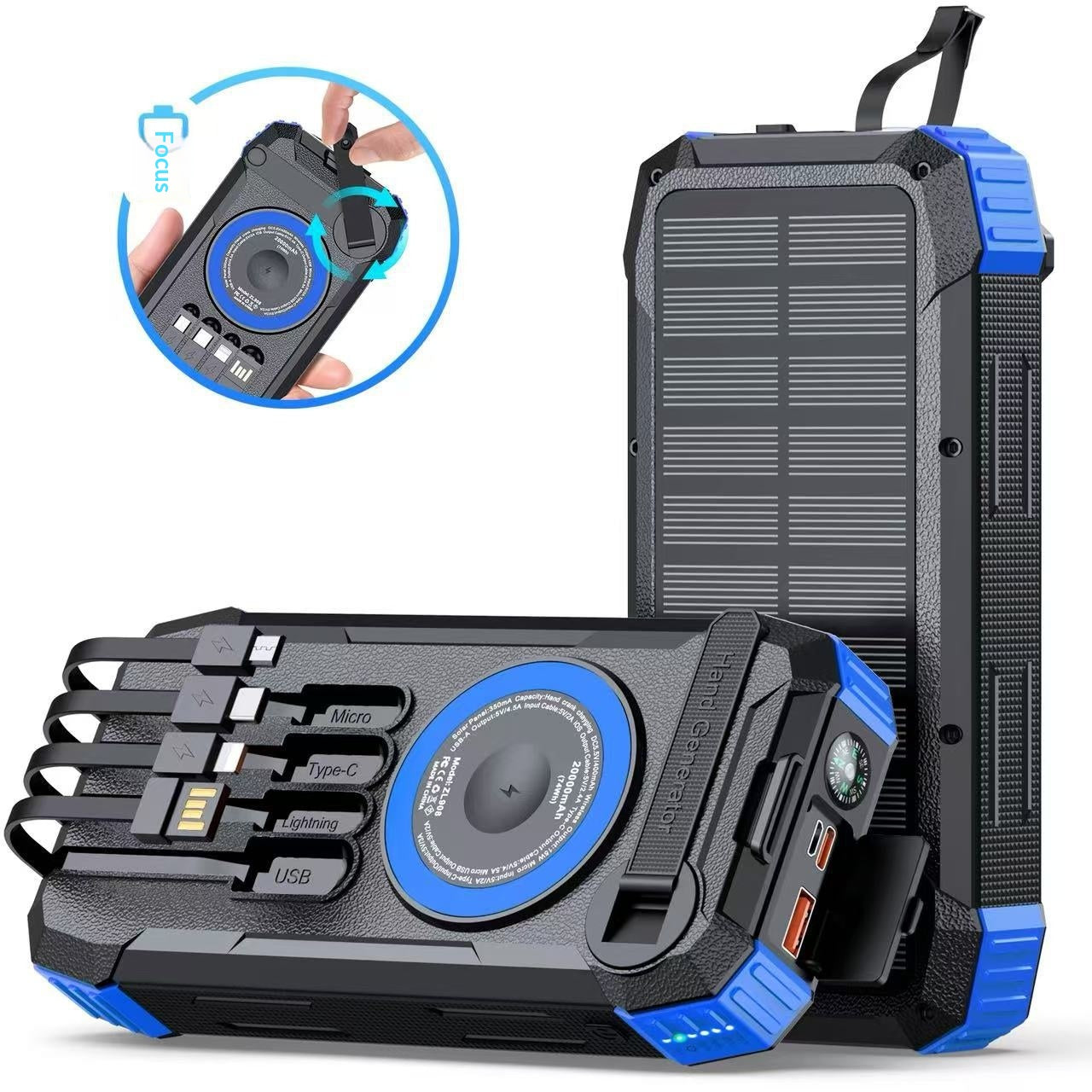 Solar-powered Power Bank With Four Built-in Outdoor Charging Cables