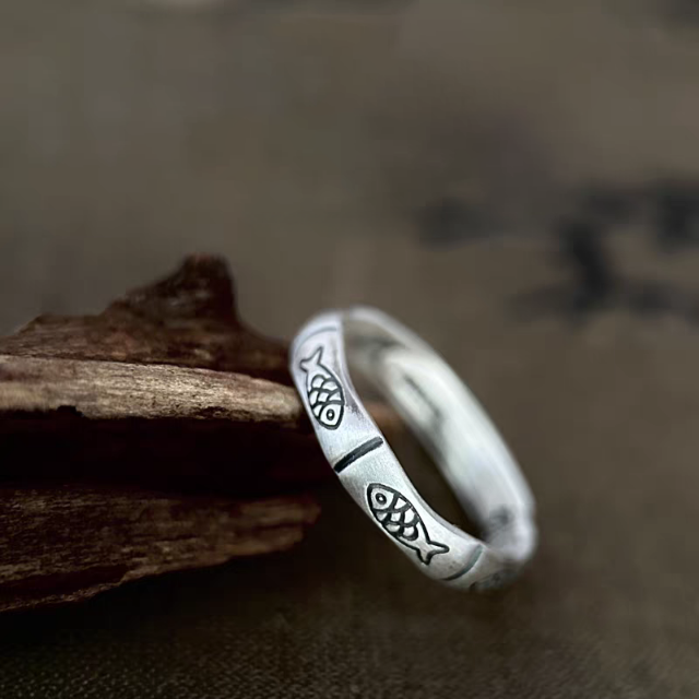 1pc 999 Sterling Silver Koi Fish & Bamboo Open Ring, Retro Lucky Style, Perfect For Daily Wear & Exam Valentine's Gift