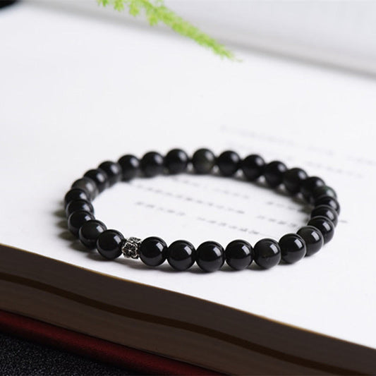 Natural Obsidian Bracelet With S925 Silver Small Flower Accessories
