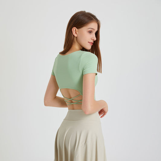 New Yoga Clothes With Chest Pad Beauty Back Short-sleeved T-shirt For Women