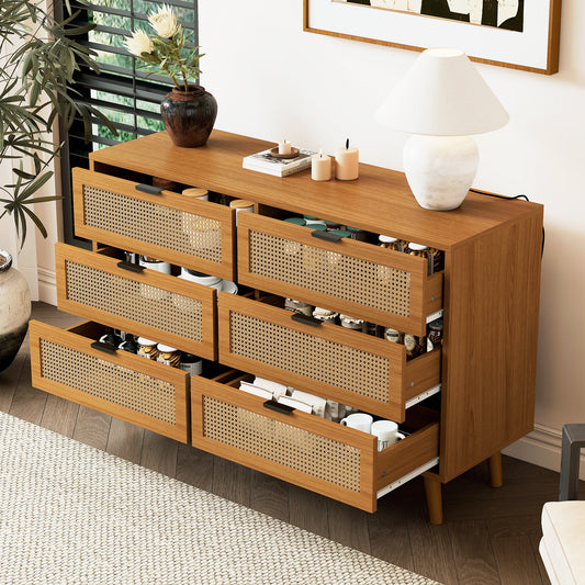 Dresser With 6 Drawers, Wooden Sideboard Drawer Cabinet, Drawer Dresser With Metal Handles, For Bedroom, Living Spaces, Office, Sideboard Highboard With Lots Of Storage, Dimensions W120 H76.5 D40 Cm