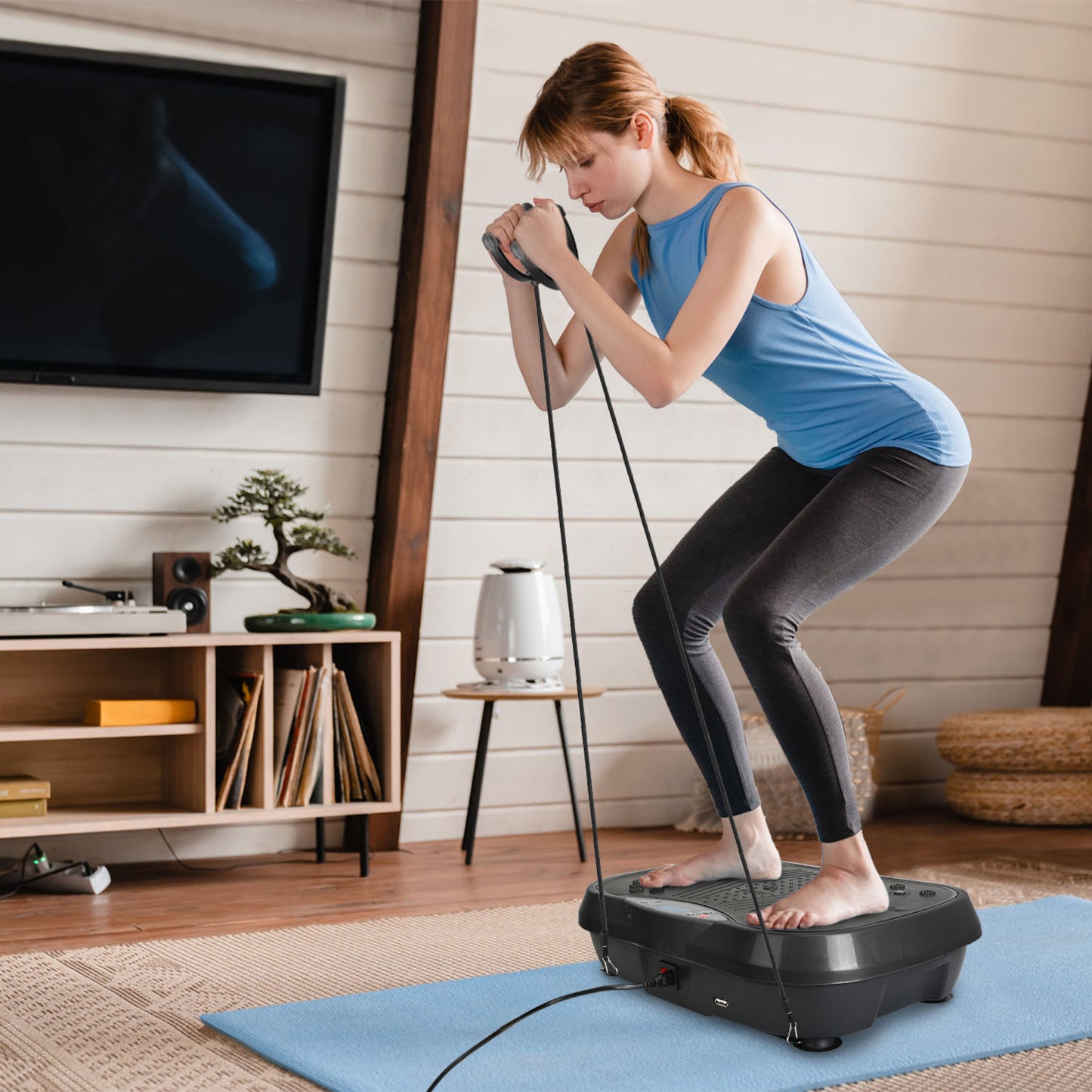 1Pc Vibration Exercise Machine Vibrating Plate Platform Whole Body Fitness Vibration Workout Equipment With 120 Speeds 1-20Mins Timer Resistant Bands Remote Control 330LBS Max Load