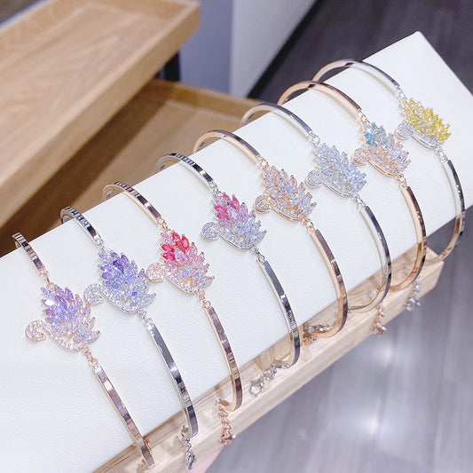 Gradient Swan Multicolor Zircon Bangle Japanese Style Mori Chic Elegant Fashion Wrist Accessory