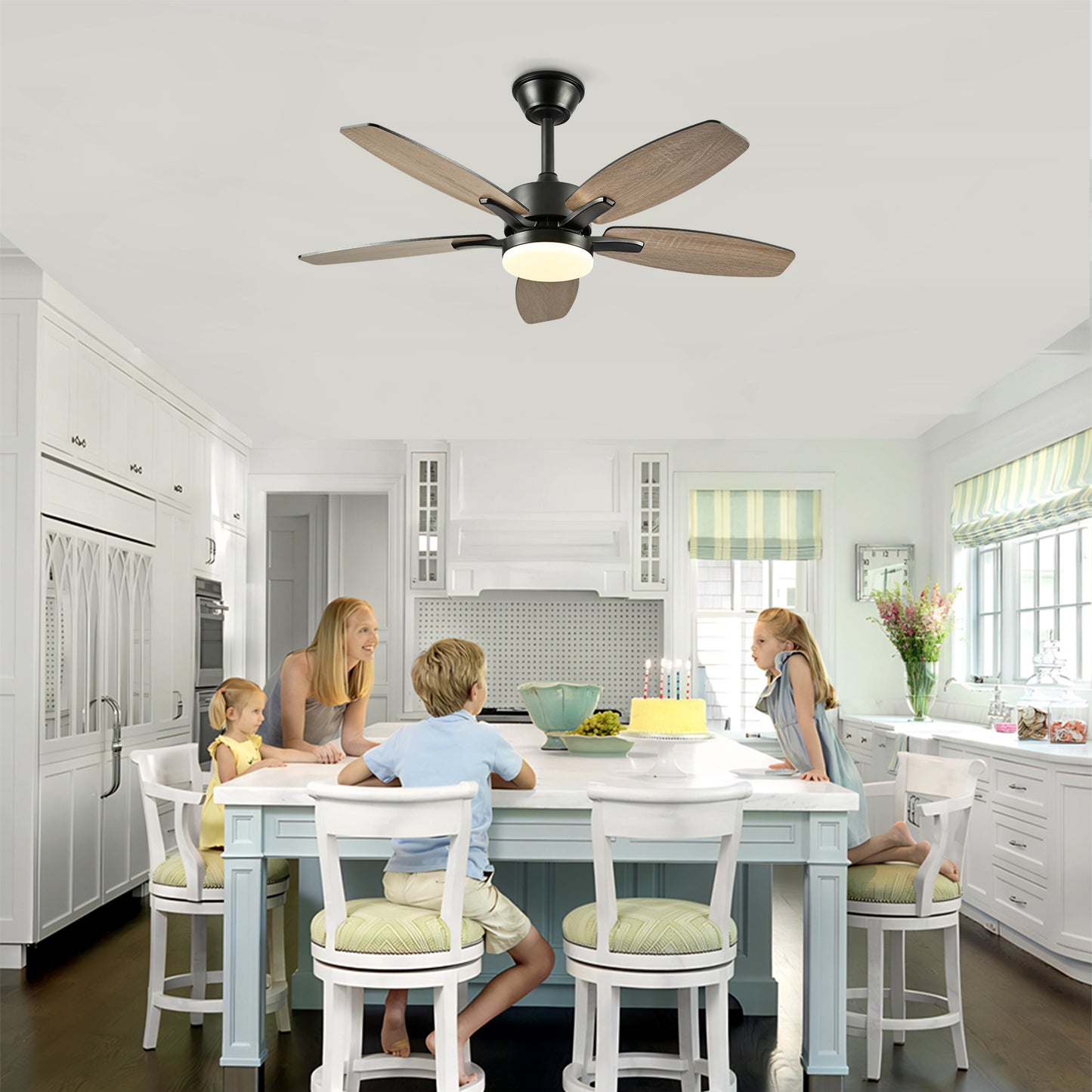 42  5PCS  Plywood Blades Ceiling Fan With Lights Remote Control,Quiet DC Motor  Ceiling Fans 6 Speed Levels,Reversible Ceiling Fan,for Patio Living Room, Bedroom, Office,Indoor. Matte Black