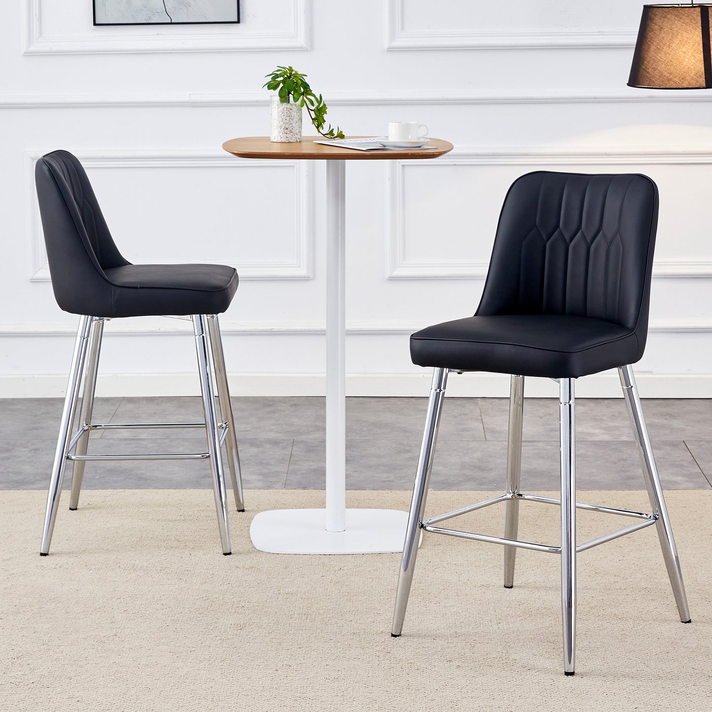 Set Of 2 Bar Stools, 100 Cm High, Black PU Leather With Silver-coloured Metal Frame And Comfortable Footrest. Available In Several Colours  The Ideal Choice For Your Home Bar.