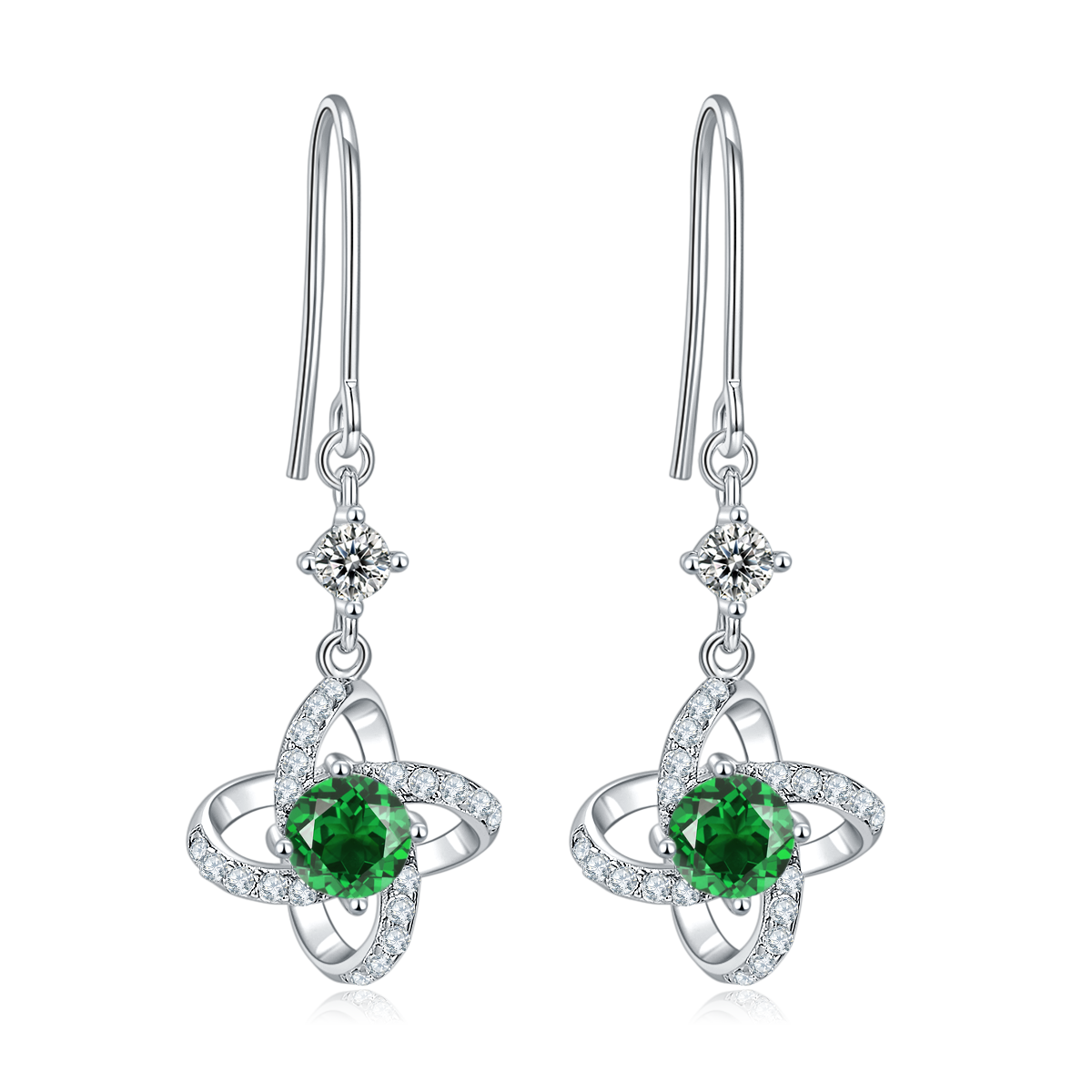 S925 Sterling Silver Clover Dangle Earrings, 0.5ct D-VVS1 Moissanite & Lab-Grown Gemstones, Platinum Plated Hook Earrings For Women With Gift Box