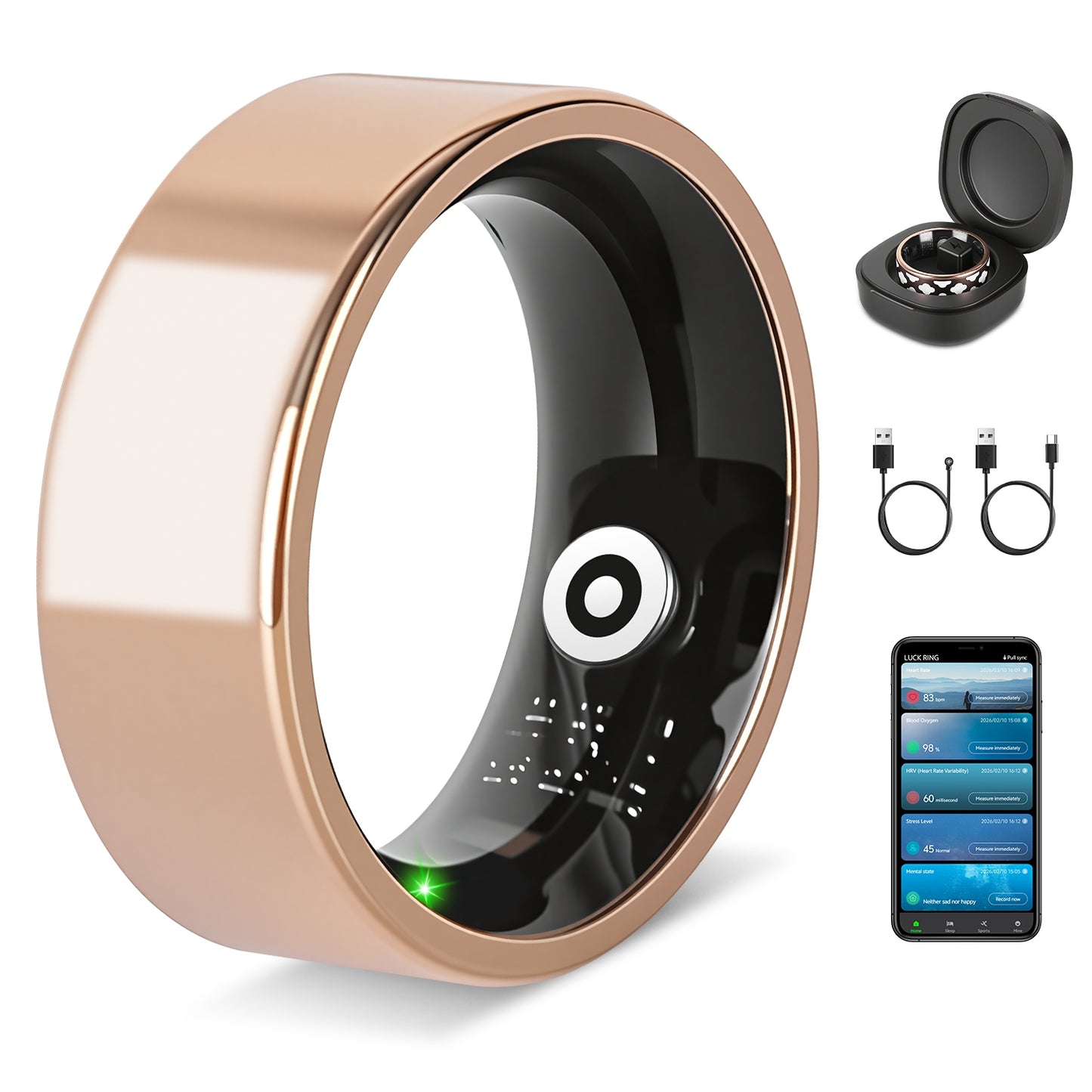 Smart Ring Health Tracker Fitness Sleep Stress HRV Tracker With Charging Case Magnetic Charging Cable For Women & Men Compatible With IOS & Android 7-Day Battery Life Size7 Size8 Size9 Size10