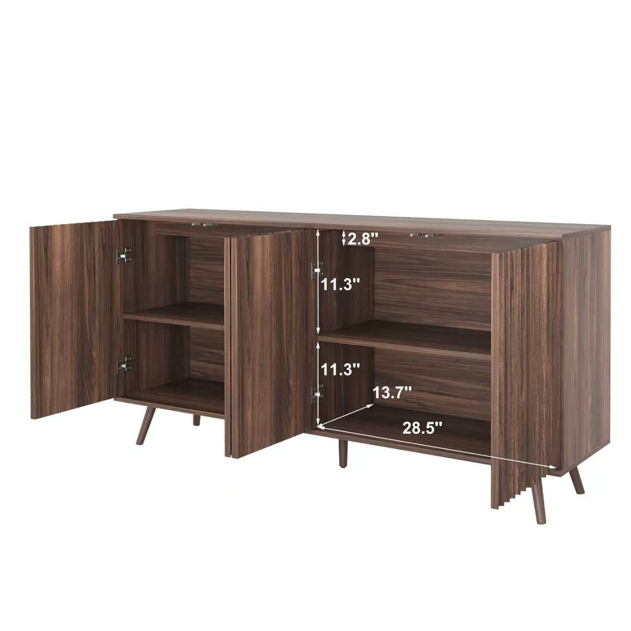 Sideboard Buffet Cabinet With Storage, Long Sideboard Storage Cabinet With 4 Doors, Wood Credenza Console Coffee Bar Cabinets With Adjustable Shelves For Living Room Kitchen Dining Room Walnut