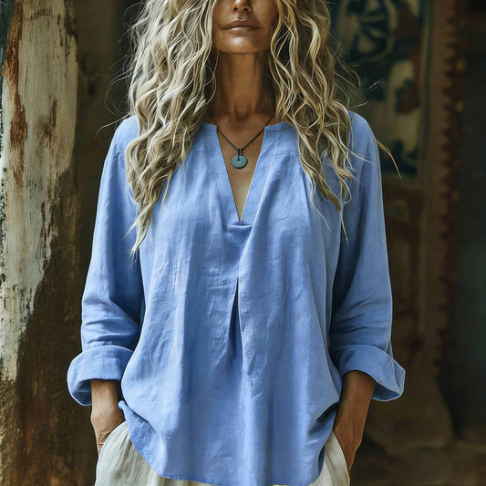 Women's Casual Cotton-Linen Shirt Best-Selling Solid Color