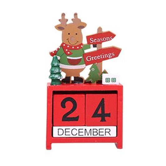 Xmas Desk Calendar Desktop Decoration Tabletop Number Date Wooden Blocks Ornament Elk