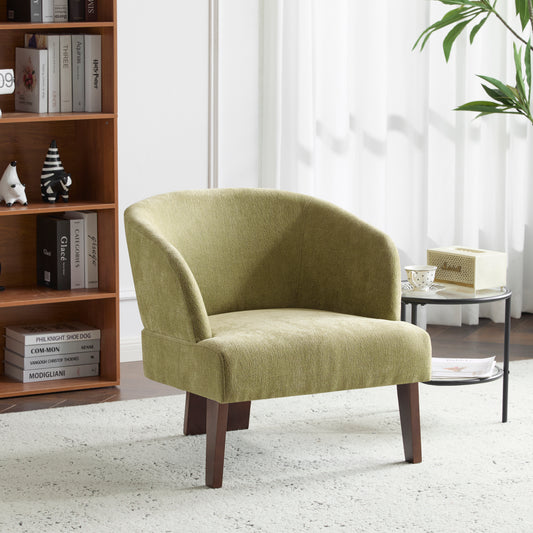 Modern Accent Chair With Round Back & Wooden Legs - Mid-Century Inspired Lounge Chair For Living Room, Bedroom, Or Office - Soft Fabric Upholstery