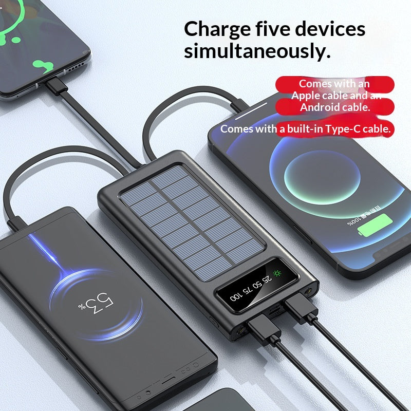 Portable Solar Power Bank With Built-in Cable Ultra-high Capacity For On-the-go Charging