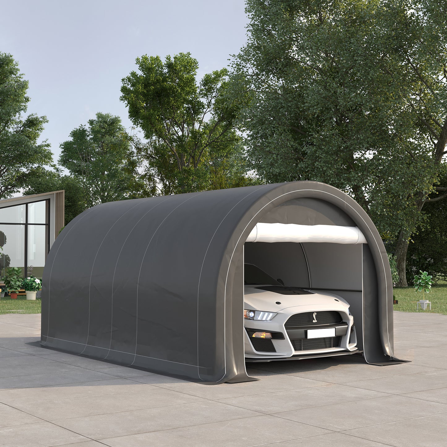 10' X 16' Carport, Heavy Duty Portable Garage Storage Tent With Large Zippered Door, Anti-UV PE Canopy Cover For Car, Truck, Boat, Motorcycle, Bike, Garden Tools, Outdoor Work, Gray