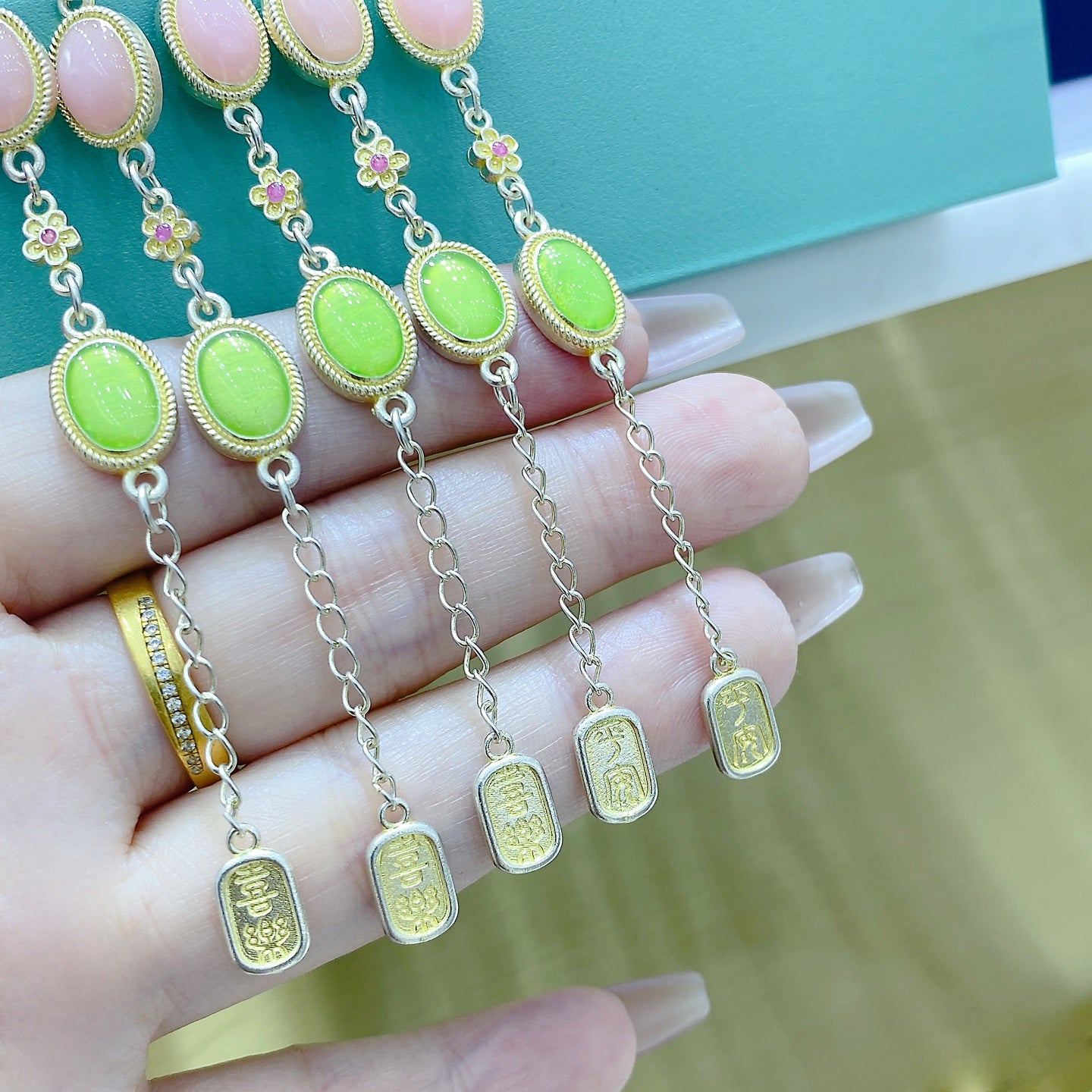 1pcs 999.9 Sterling Silver Gold-Plated Enamel Stone Bracelet, Luxury Retro Style, Ideal For Birthdays & Holiday Gifts