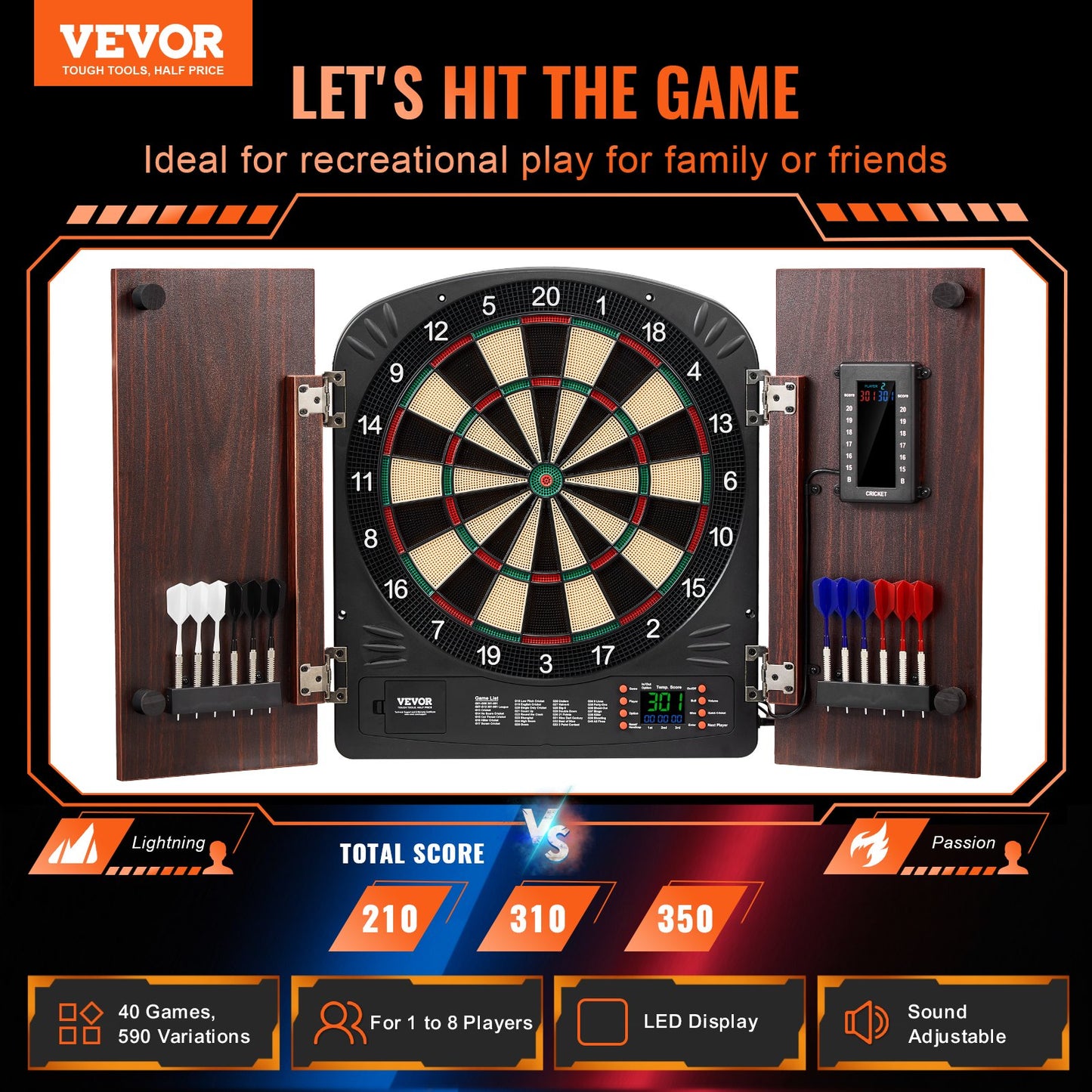 Dartboard And Cabinet Set, Ready-to-Play Bundle Dartboard Cabinet Set, Hideaway Cabinet Features Electronic Scoring, Easy Assembly, Complete With All Accessories, Perfect For Cricket Games