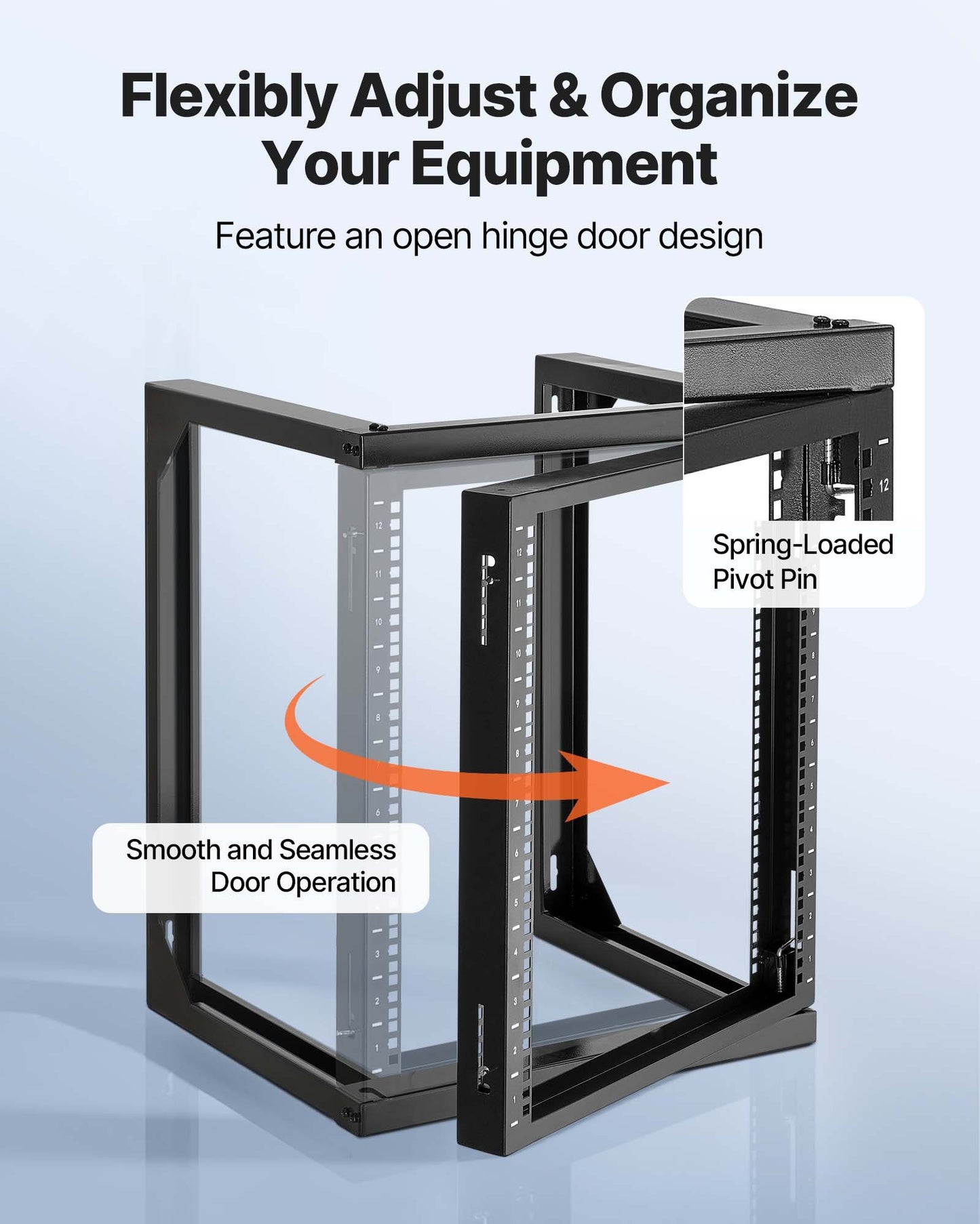 12U Wall Mount Server Rack, 150 Lbs Max Load Capacity, Open Frame Network Rack With 180 Degrees Gate Swing, Carbon Steel, For 19-Inch IT Network Equipment & AV Devices Computer Server, Black