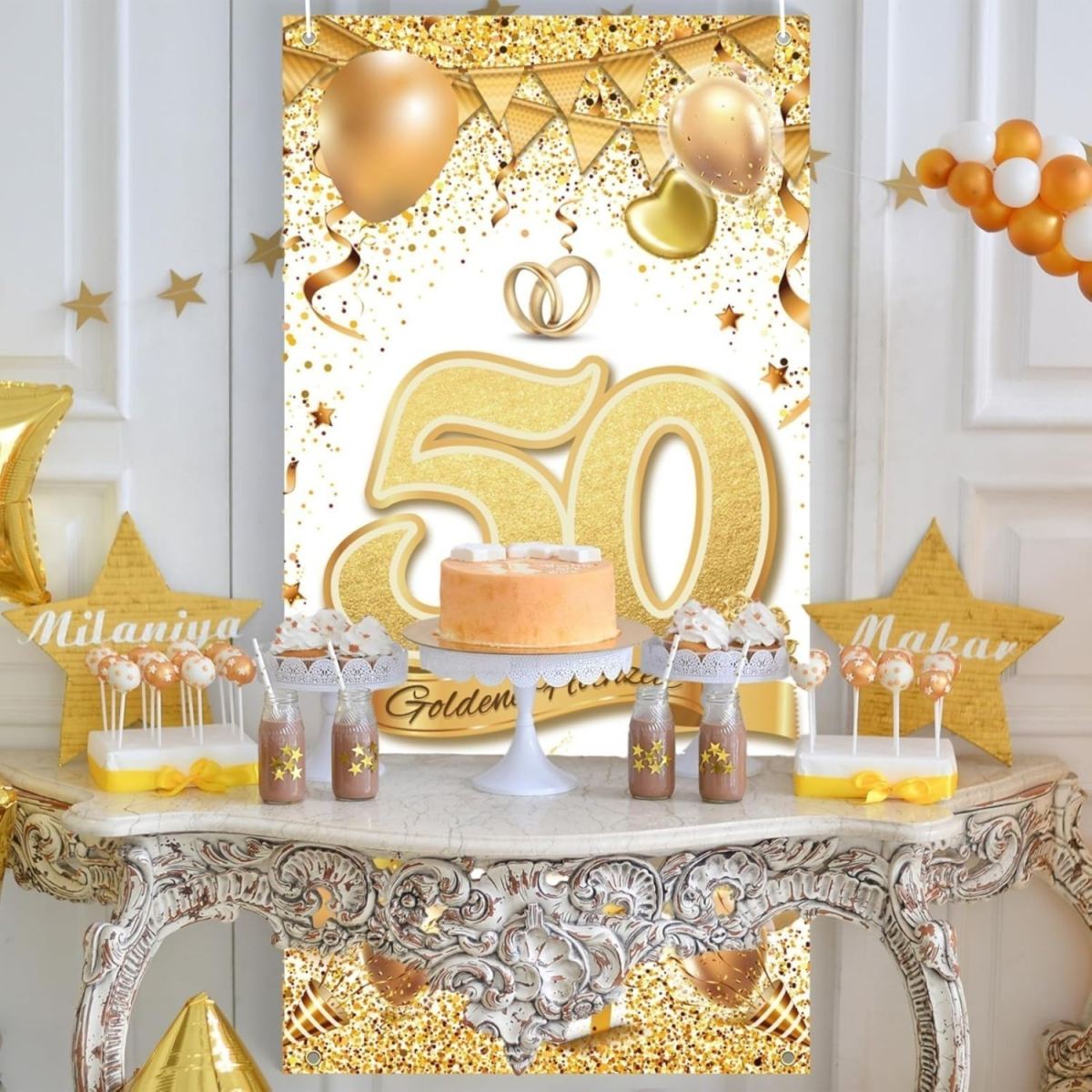 50 Golden Wedding Banners, 90x180 Cm; 50th Anniversary Wedding Banners; Gold Wedding Anniversary Banners;Golden Wedding Decor Banners; Hanging Decor For Indoors, Outdoors, And The Garden