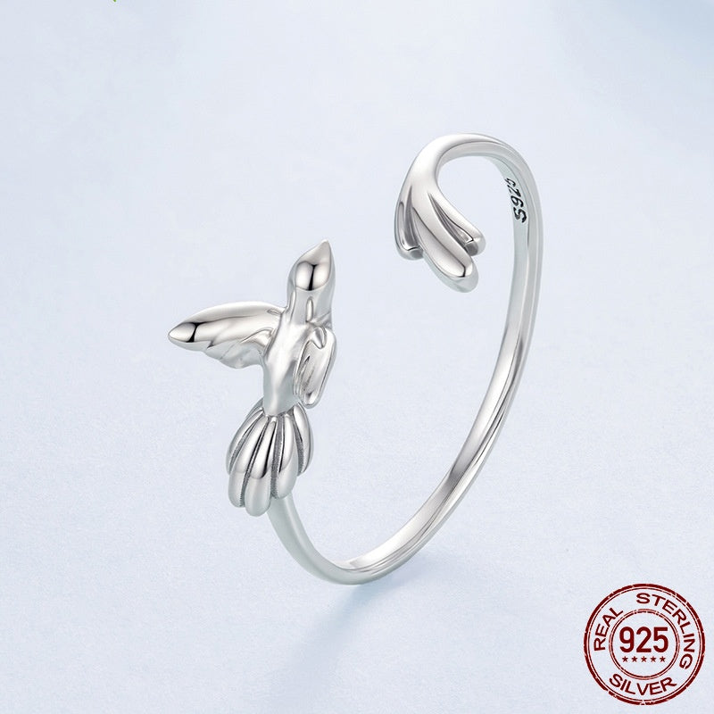Simple S925 Sterling Silver Smart Bird Open Ring