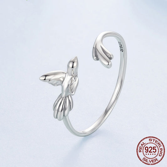 Simple S925 Sterling Silver Smart Bird Open Ring